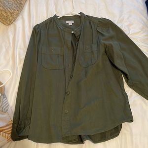 Green, button down shirt